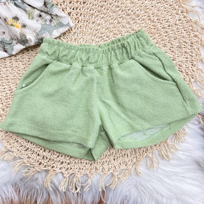 Conj. Blusa Anarruga Floral e Short em Linho - Verde